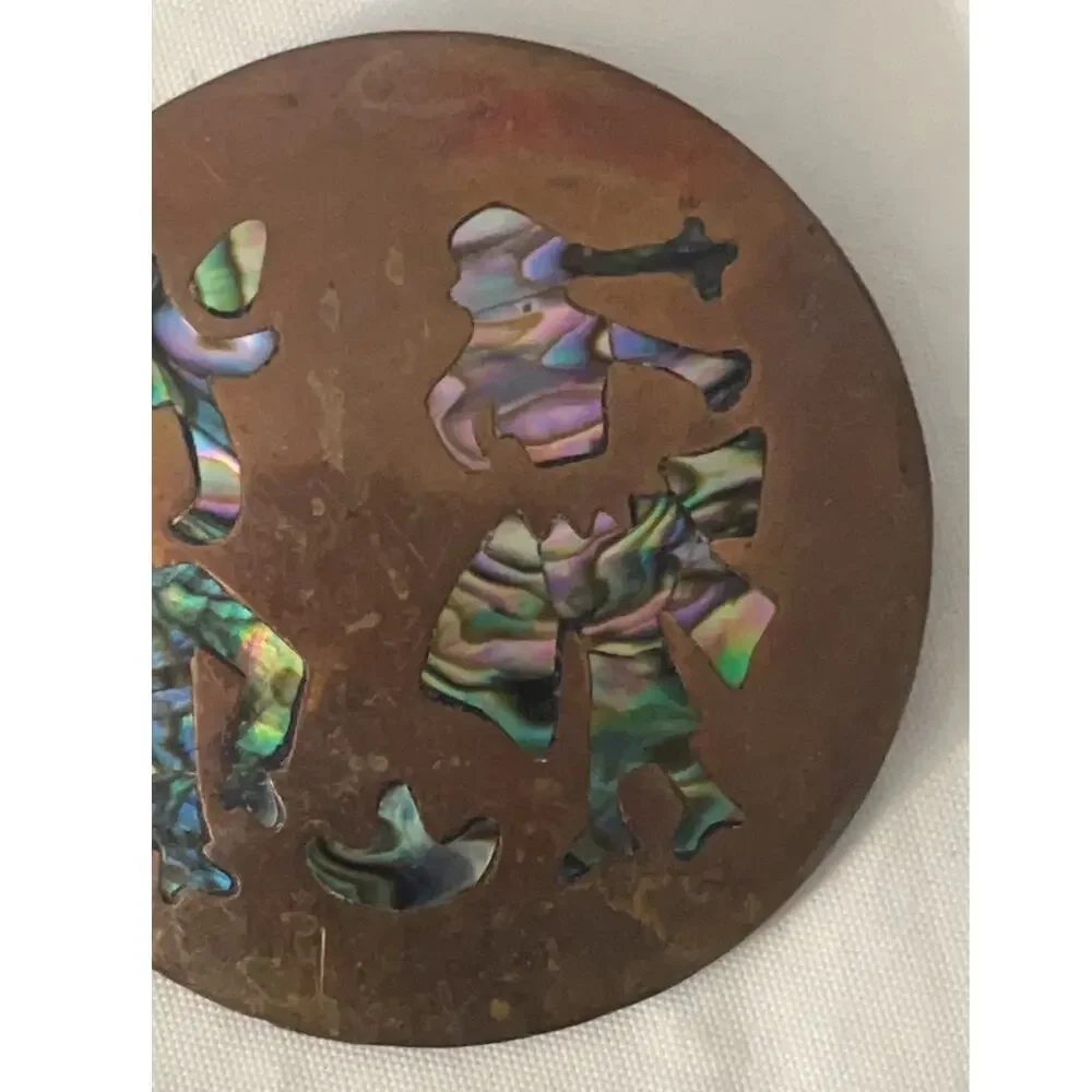 Vintage Copper Abalone Shell Inlay Dancer Brooch Pendant Southwestern